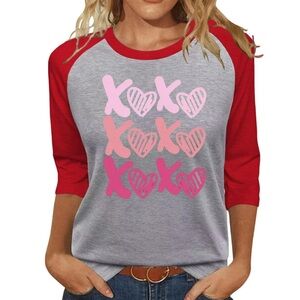 Women 3/4 sleeve crew neck t-shirts Valentines Day